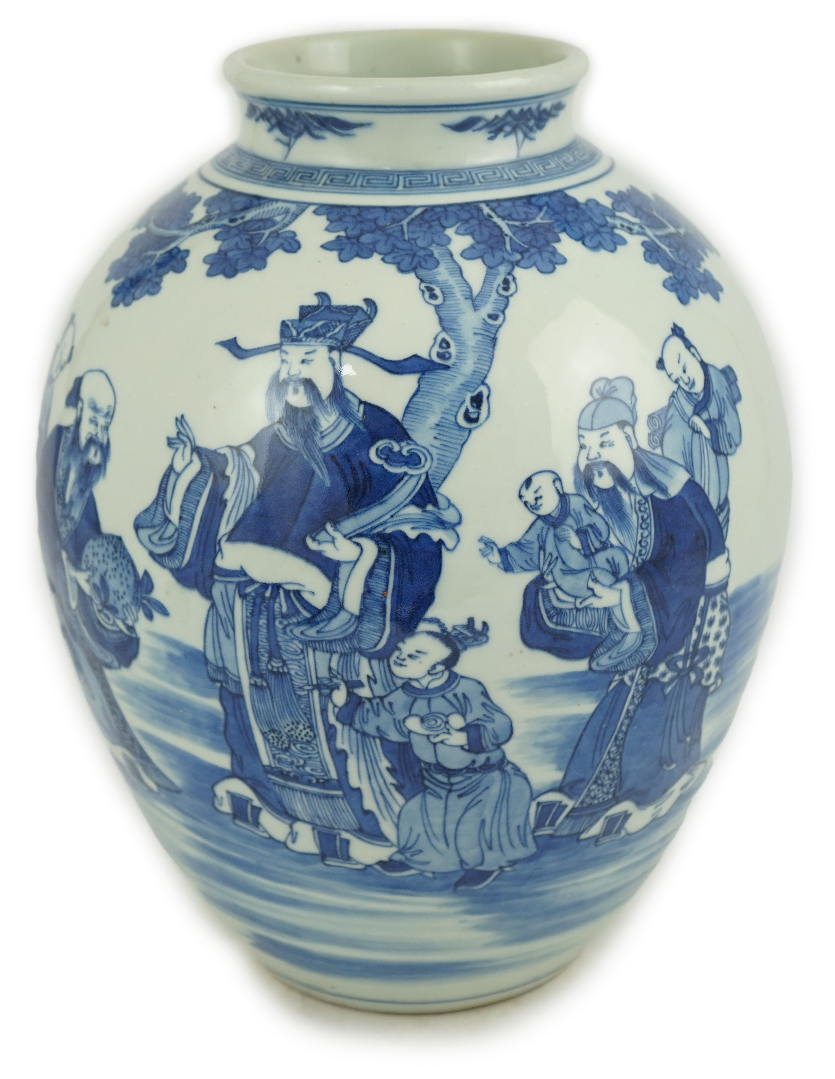 A Chinese blue and white 'Sanxing' ovoid vase, Qianlong period